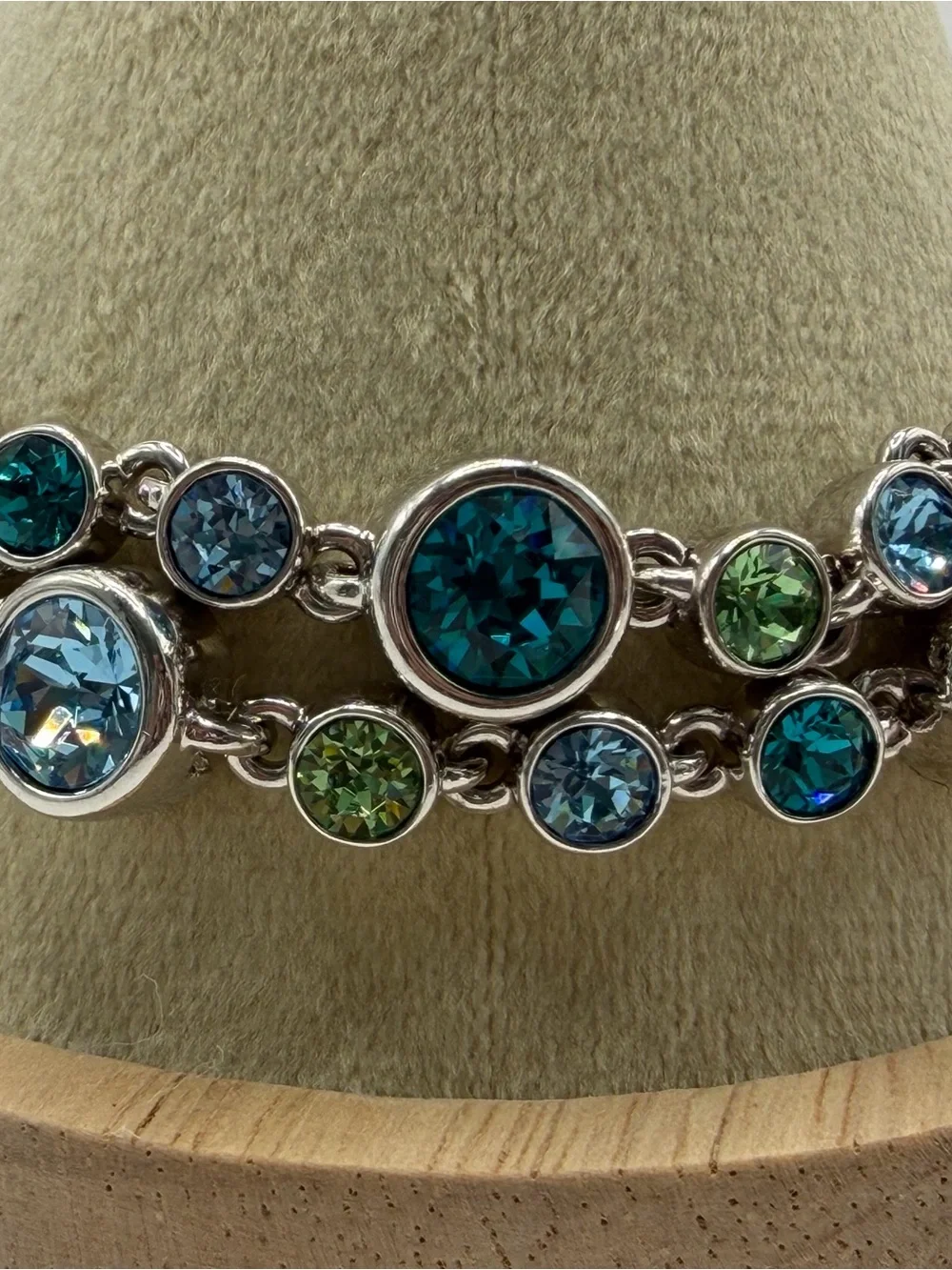Multicolor Blue & Green Two Strand Swarovski Crystal Bracelet